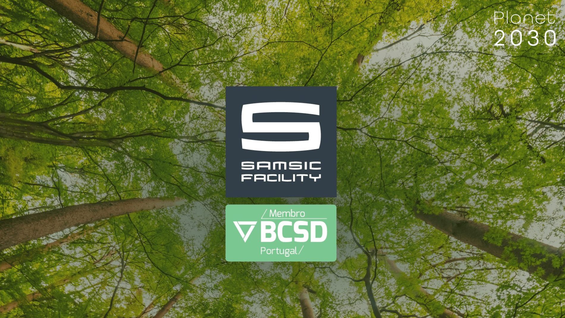 Imagem com o logotipo e o logotipo da bcsd_1 com um fundo de arvores